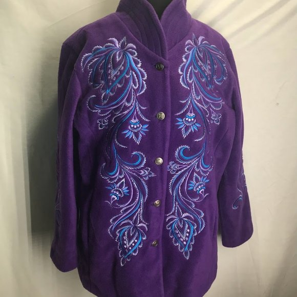 Bob Mackie Jackets \u0026 Coats | Bob Mackie Wearable Art Purple Soft Fleece Embroidered Jacket Coat | Color: Blue/Purple | Size: M | Taggypsie1's Closet